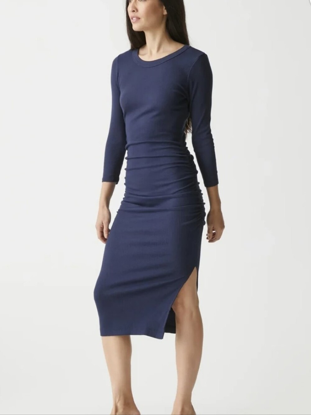 Michael Stars Blue Midi Bodycon Dress with Side Slit Sz.L NWT